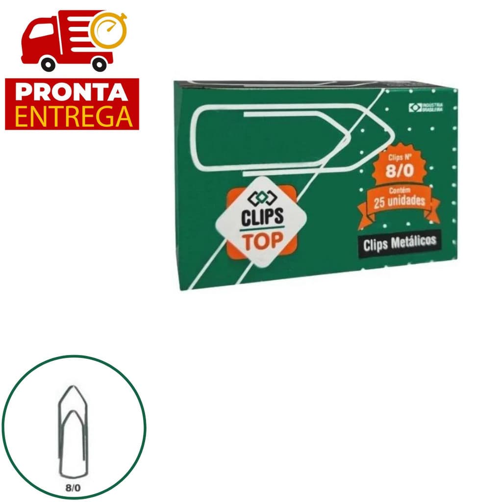 CLIPS N 8/0 CX PEQUENA 25 UNIDADES CLIPS TOP  PRENDEDOR DE PAPEL PROMOÇÃO
