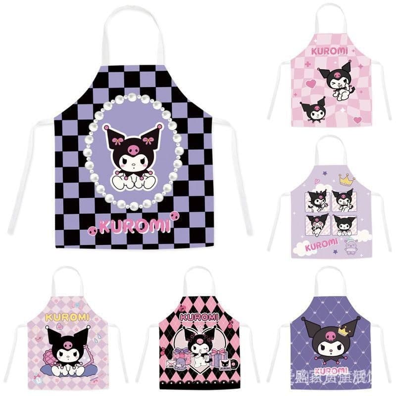 Avental Avental Decoração doméstica Melody Kuromi Cozinha Familiar Cozinha feita à mão Adulto Avental grande Cozinha sem mangas Roupas de trabalho 5 /4