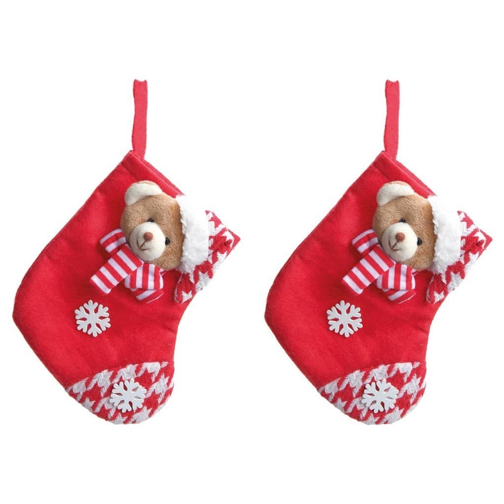 2Un Meia de Urso Vermelho e Branco de 18cm como Enfeite de Natal para Pendurar