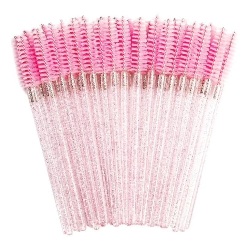 Kit 50 Escovinhas Descartáveis Cílios Sobrancelhas Cor Rosa