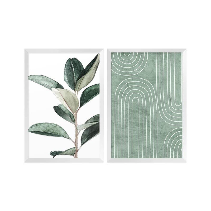 Kit 2 Quadros Folhagem Minimalista Verde Moderno 40x60