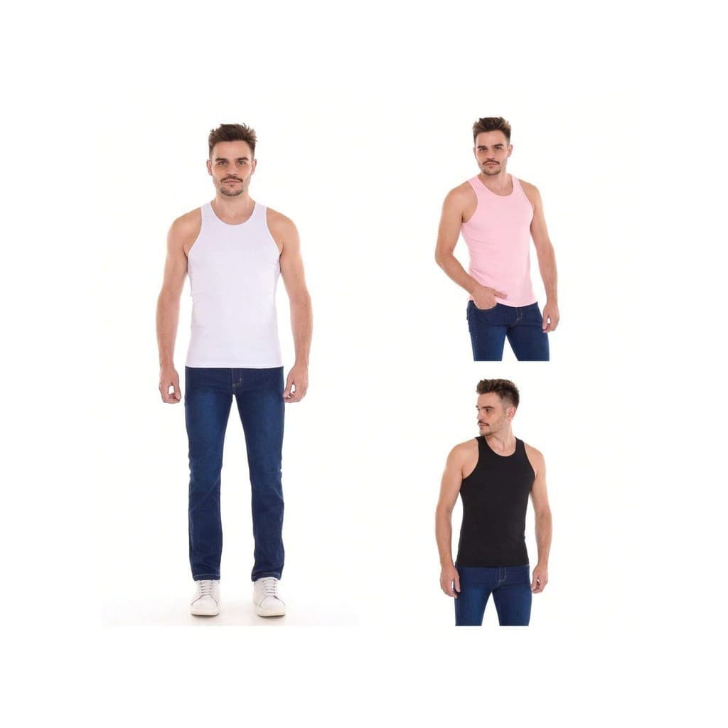 KIT Regata Masculina Canelada  Modelo Americano Algodão