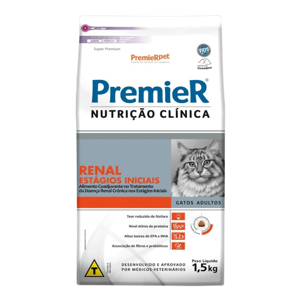 Ração Nutrição Clínica Premier Renal Estágios Iniciais Gatos Adultos 1,5 kg