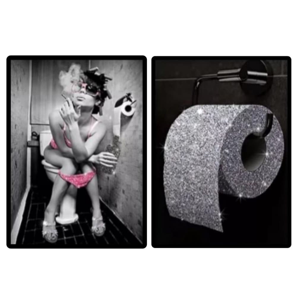 Quadro 2 Peças Mosaico Decoração Banheiro/Lavabo Luxo Pin Up Divertido Retrô