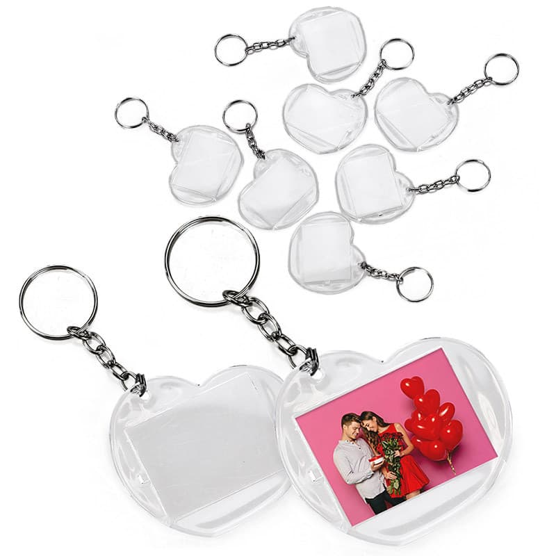 Chaveiro Acrílico 3x4 Coração p/ Personalizar - 50 Peças