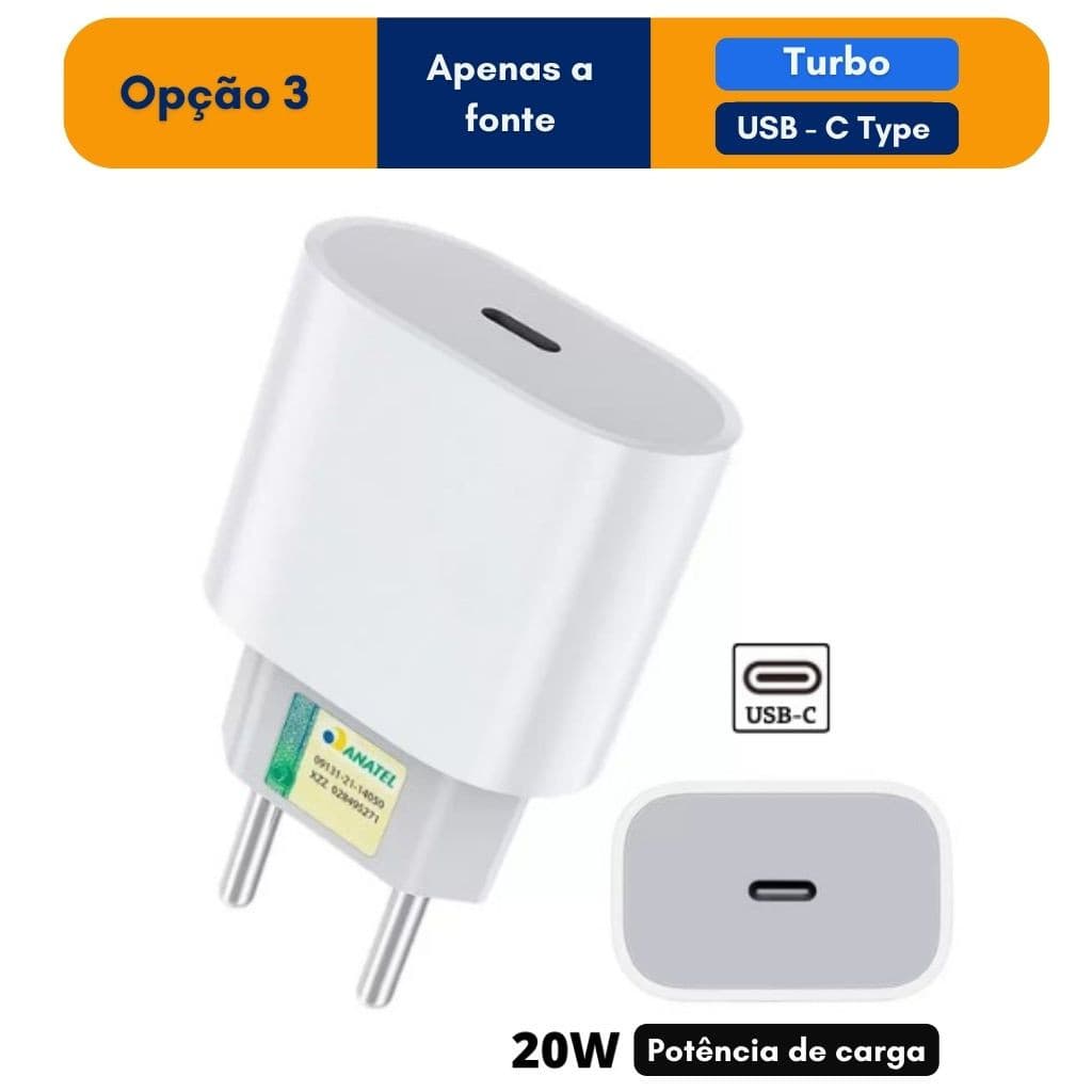 Carregador Turbo de 35W e 3A, ideal para carregar telefones Type-C (iOS) usando um cabo Lightning.