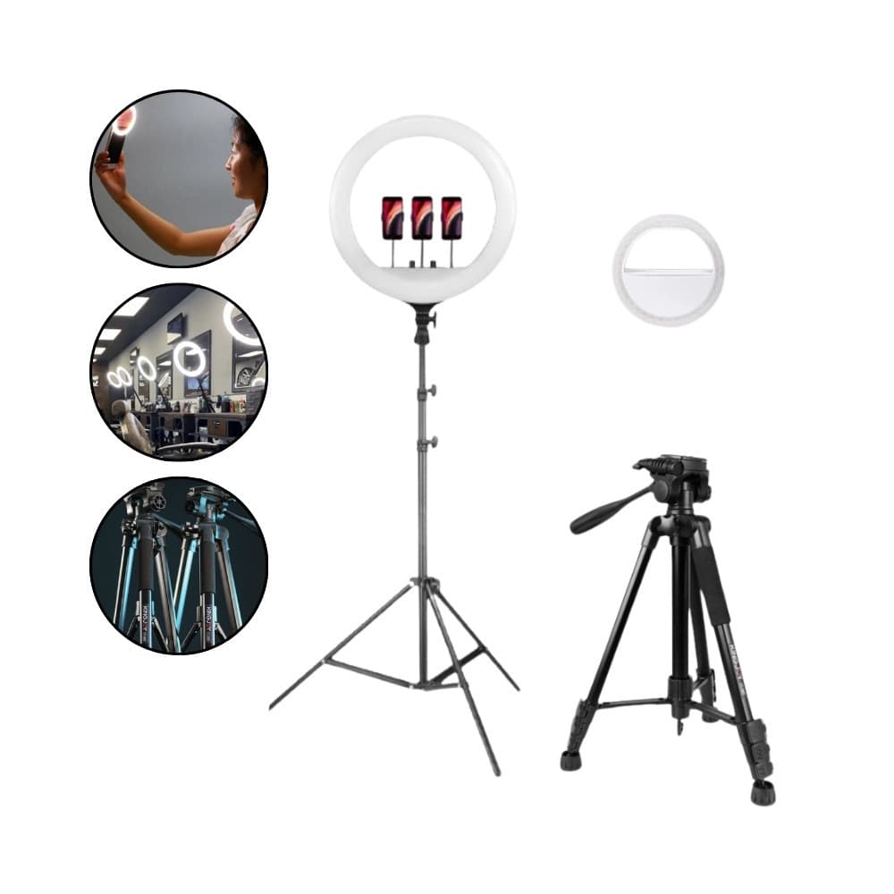 Estúdio Fotográfico de Iluminação com Ring Light RL18 e Tripés