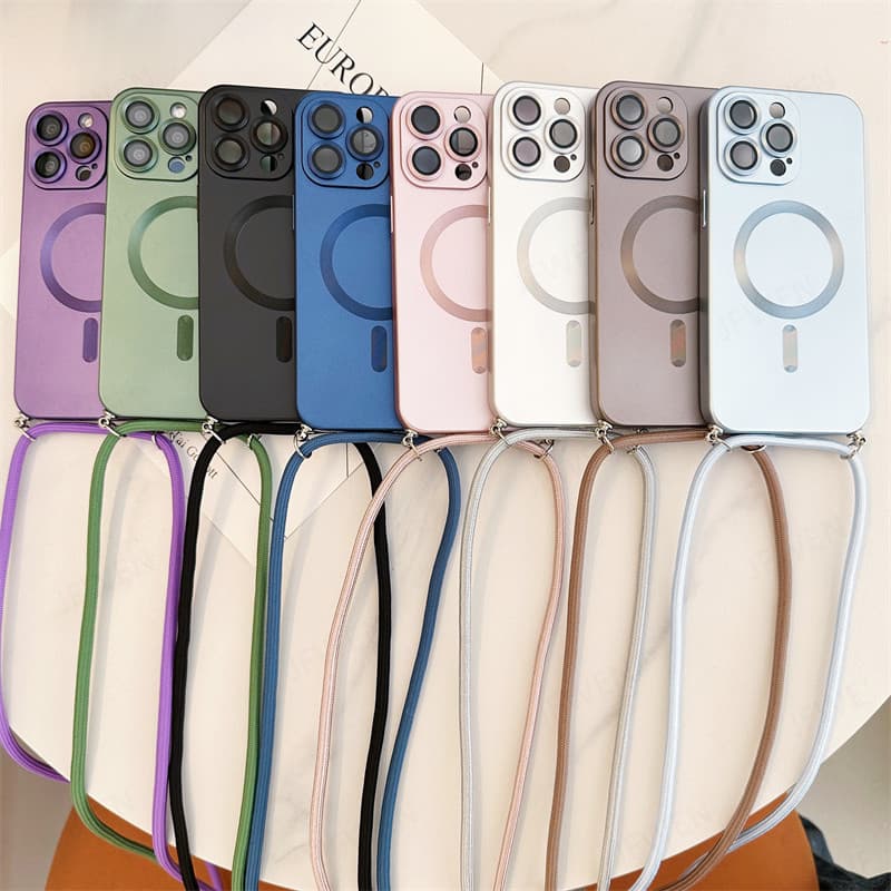 iPhone 15 14 13 12 Pro Max Plus Cordão Transversal Capa Magnética De Proteção Da Câmera TPU Macia