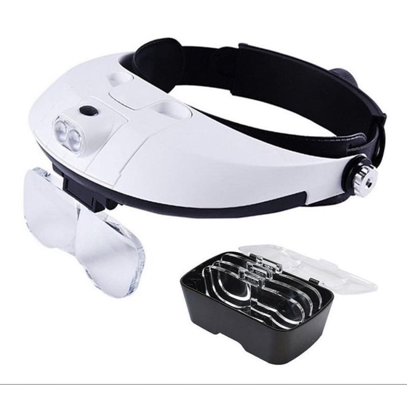 Super Lupa De Cabeça Com LED Profissional 2LEDs +5 Lentes Aro Ajustável