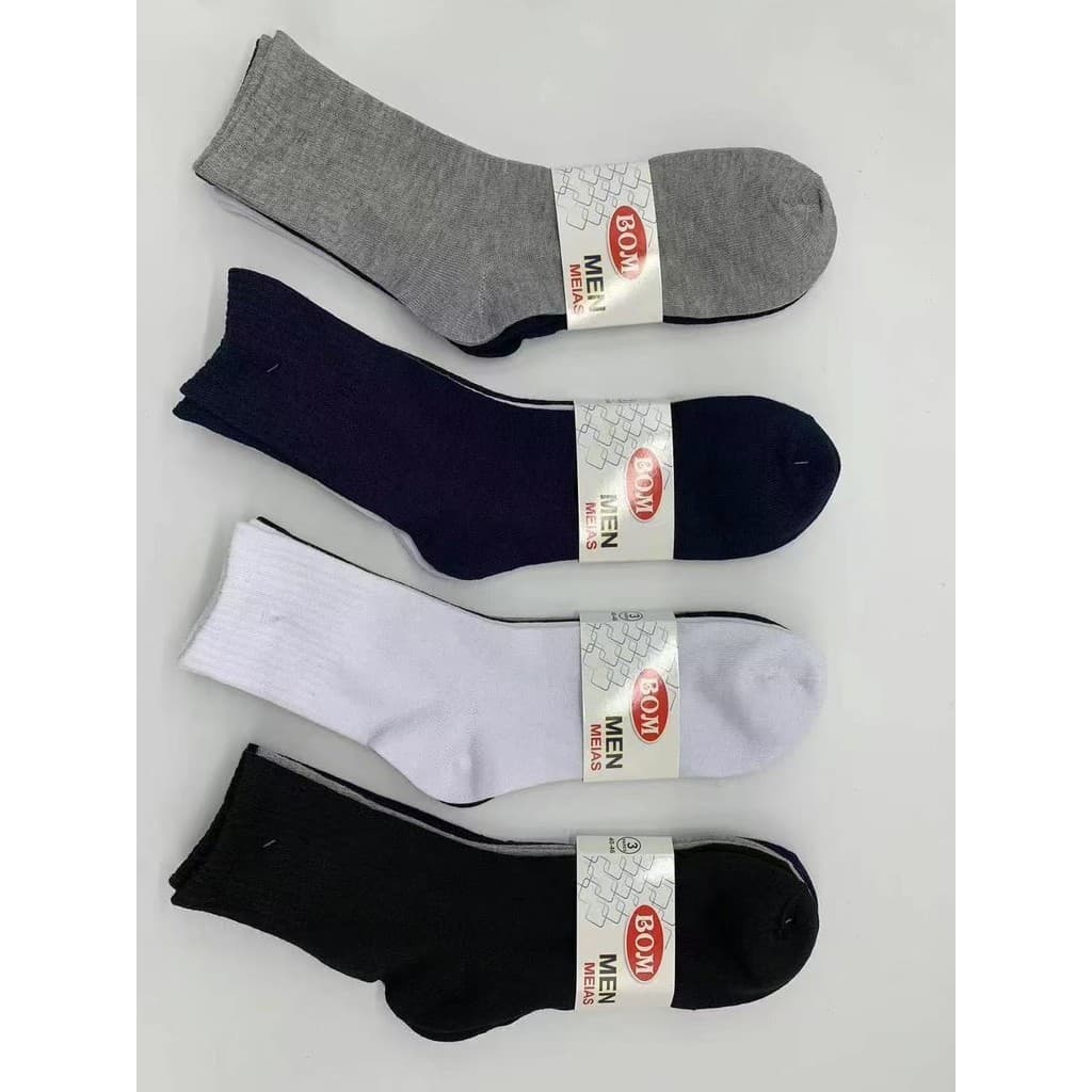 Kit 12 Pares de Meia Adulto Masculina Meias masculinas cor preto e branco  e  Cinza claro