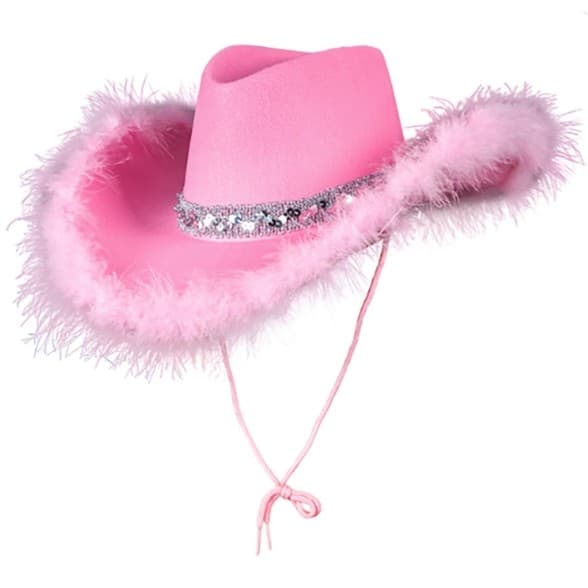 Chapéu Rosa Cowboy  Com Pluma Marabu