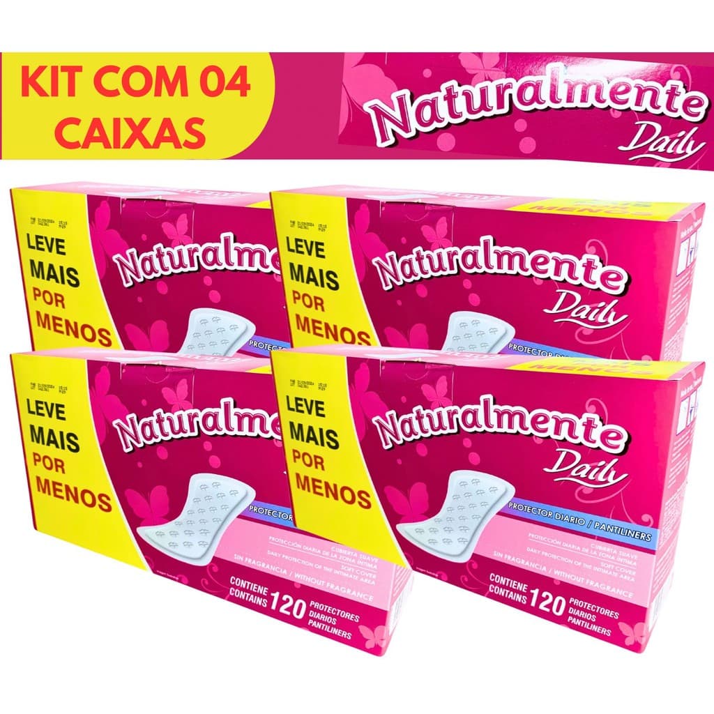 KIT COM 04 ABSORVENTES PACOTÃO ECONÔMICO PROTEÇÃO DIÁRIA – NATURALMENTE