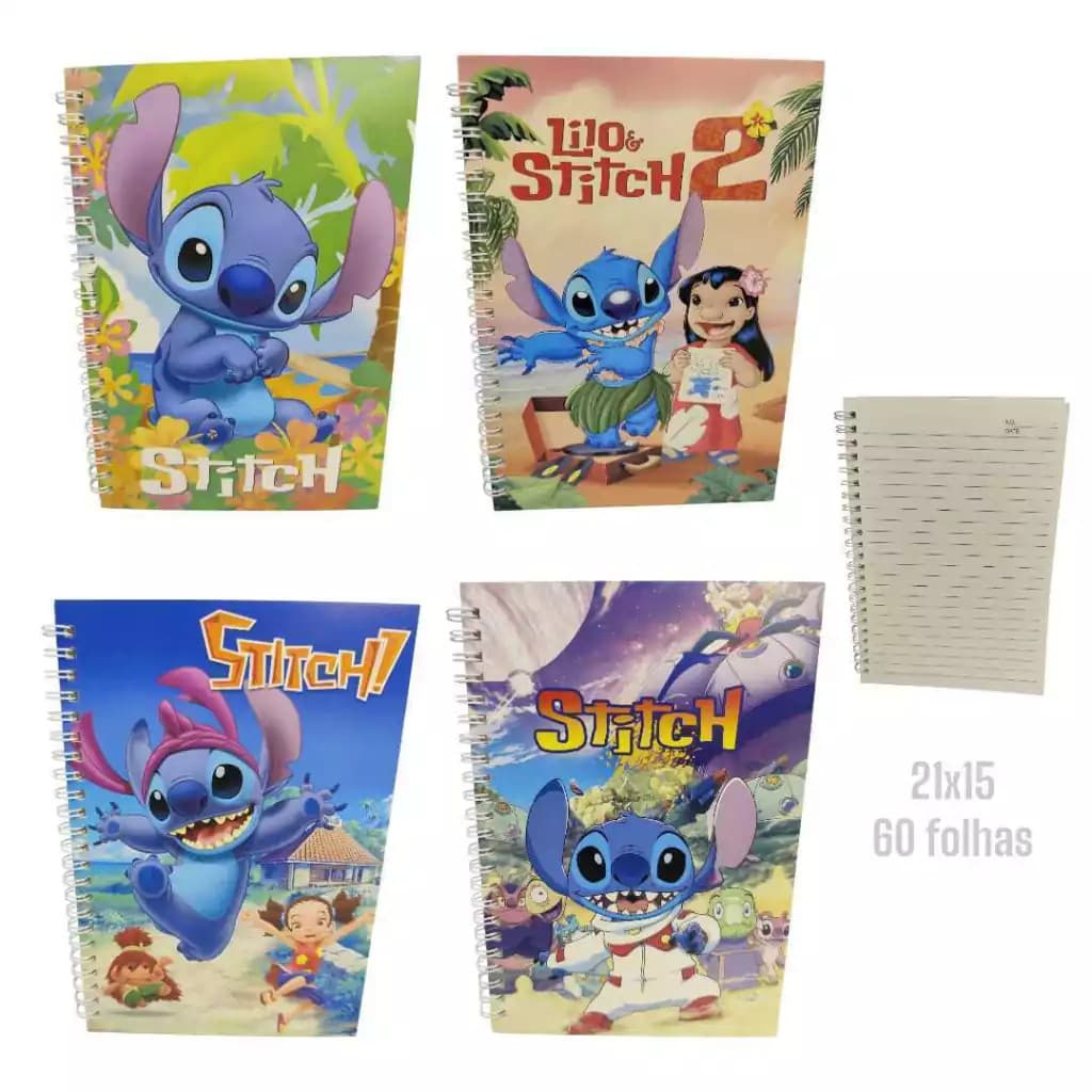 CADERNO A5 CAPA FLEXÍVEL STITCH / AGENDA PERMANENTE STITCH / PAPELARIA FOFA KAWAII / MATERIAL.
