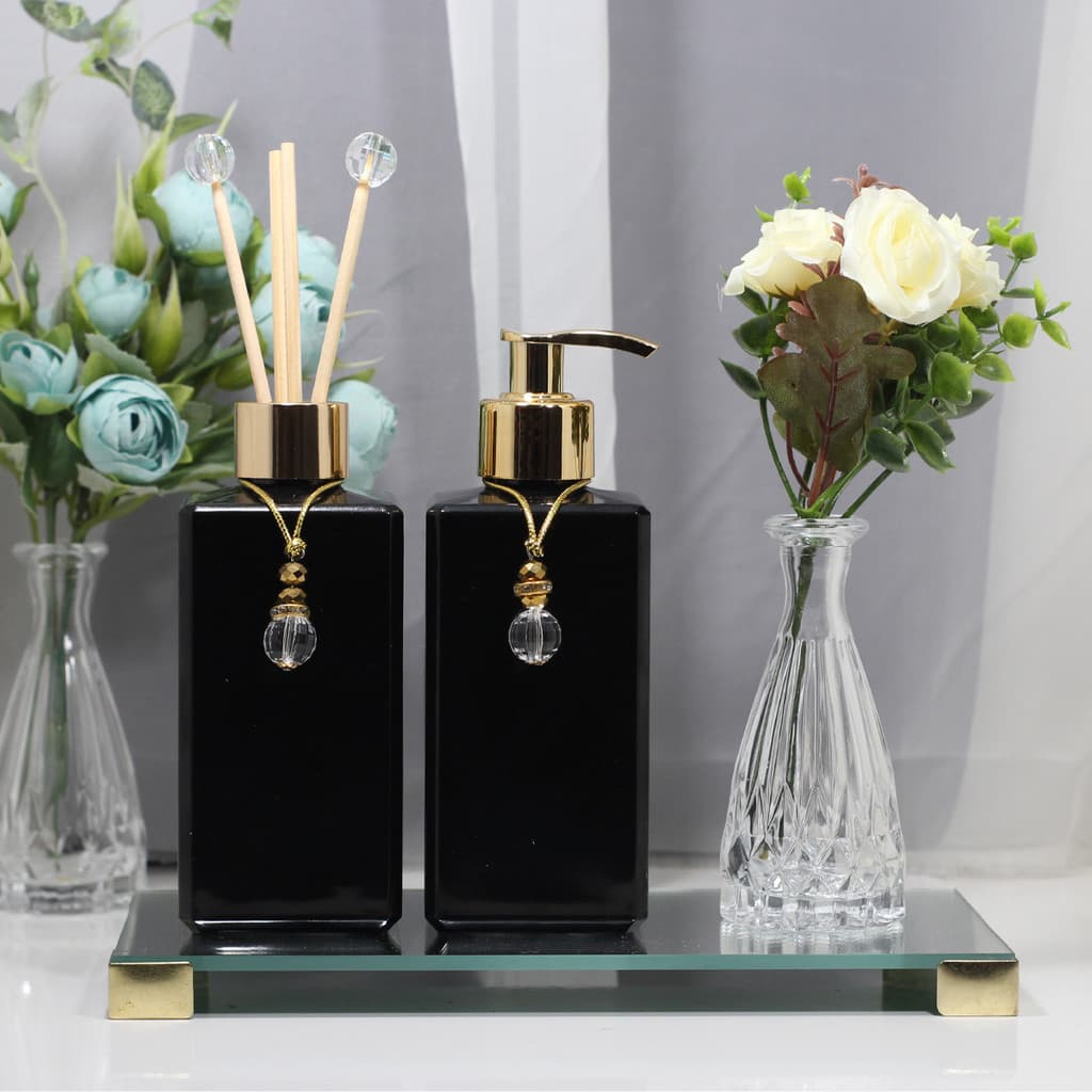 Kit Lavabo Luxo Bandeja Sabonete Liquido Difusor Aromas