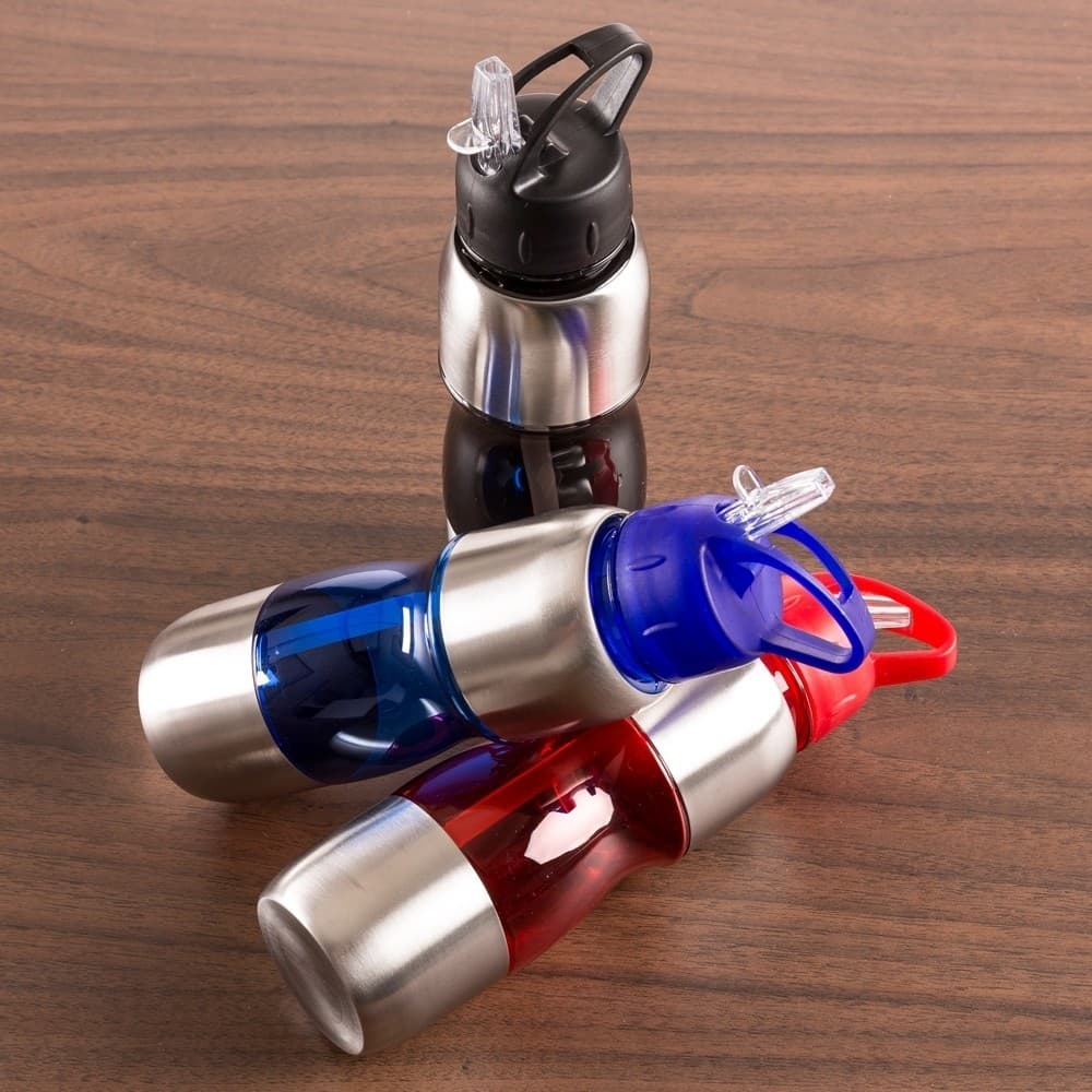 Squeeze Alumínio 600ml Alça Plástica e Bico de Canudo Escola Criança Aulas