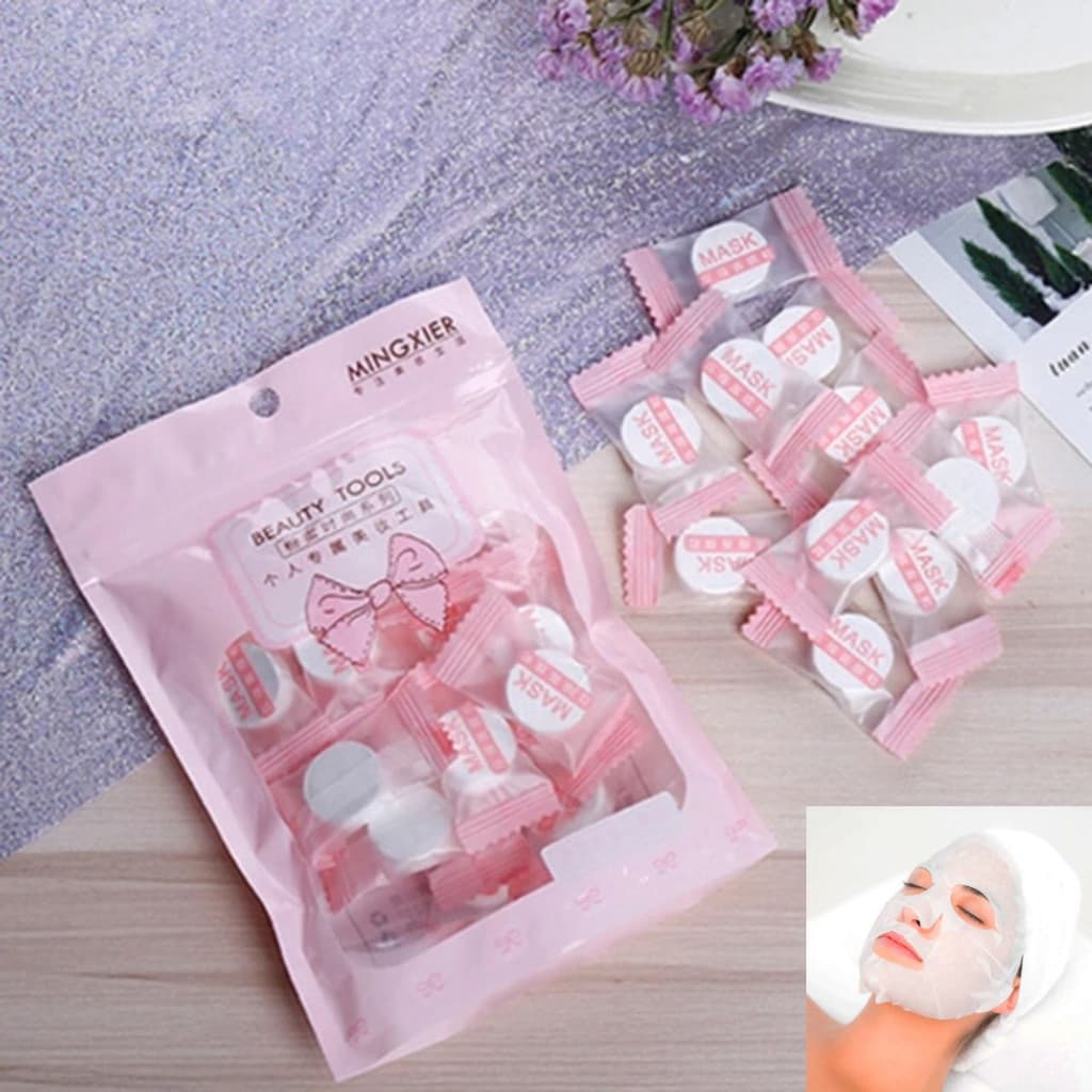 Kit 50 Máscaras Comprimidas Facial São Fibra De Celulose Natural Hidratação e Clareamento