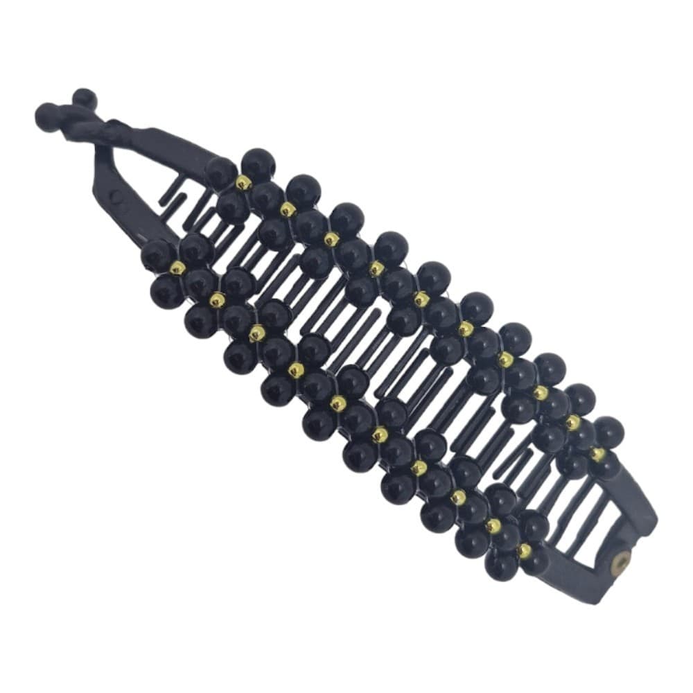 Piranha Clipe Banana Para Cabelos Cacheados E Lisos, Prende, Penteados, Florzinhas e Detalhe Dourado