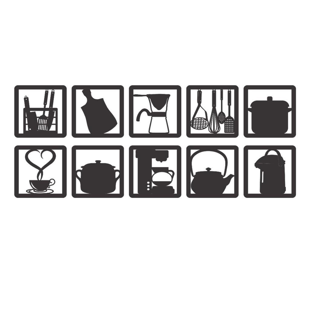 Quadros Decorativo Vazado Kit Utensílios de Cozinha 3mm MDF Preto Fosco
