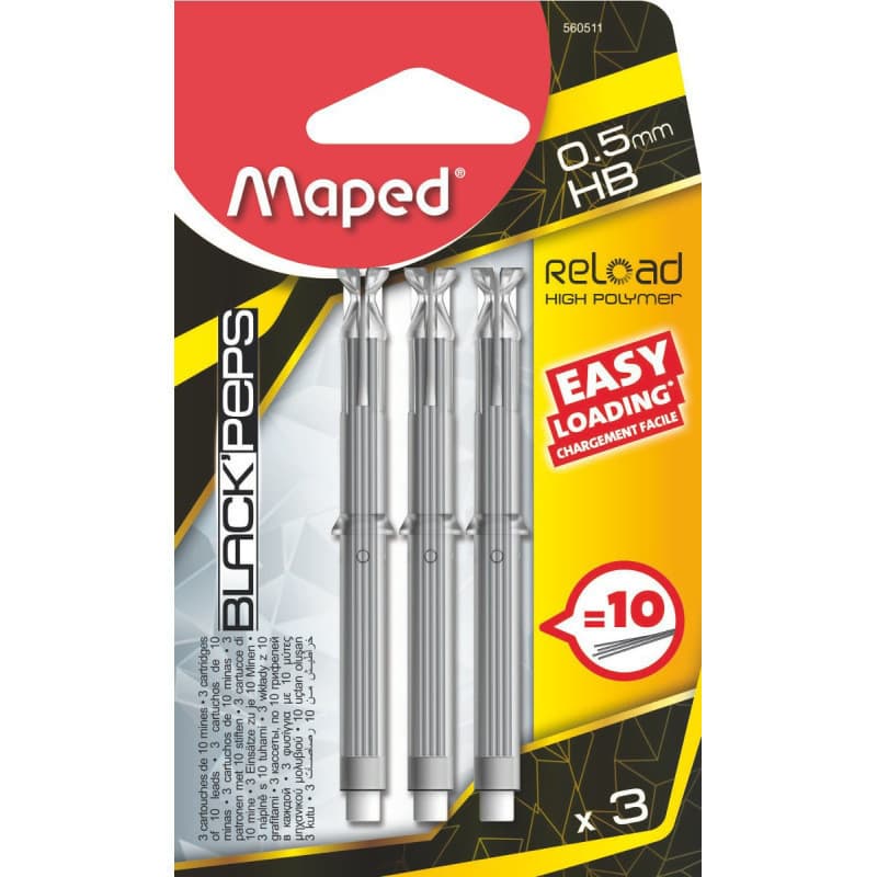 Blister com 03 estojos de grafite 0.5 mm Black peps - Maped