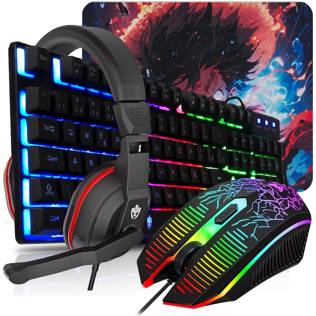 Kit Gamer Teclado Led + Mouse Gamer Led 3600dpi + Pad Speed + Headset Gamer