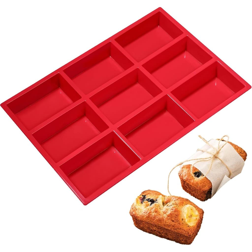Molde Retangular de Silicone para Bolos, Biscoitos e Chocolate com 8 Furos