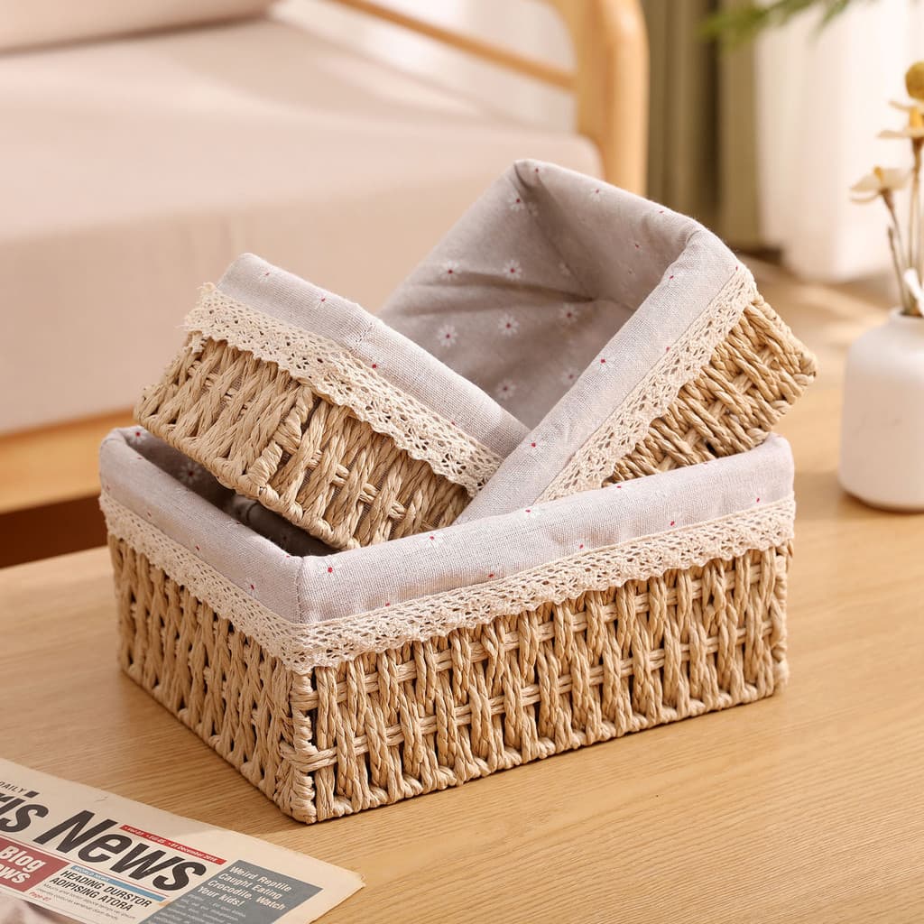 Kit 3 Cestas Organizadoras De Luxo Com Forro De Tecido Para Maquiagem E Closet Envio Já