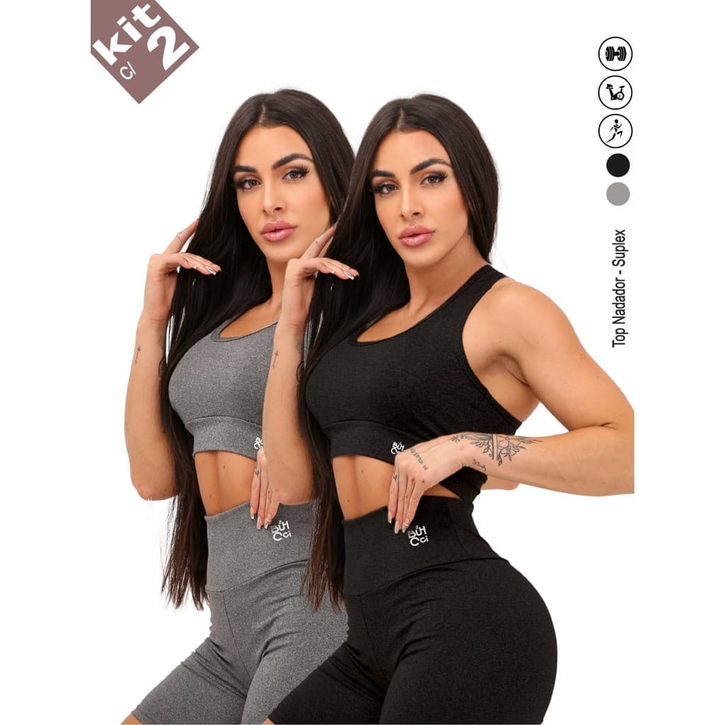 KIT 2 TOP NADADOR FEMININO ACADEMIA FITNESS CROPPED GYM YOGA SPORT