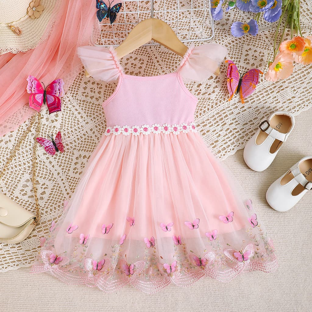 Vestido Para Bebês De 0 A 3 Anos , Malha Sem Mangas , De Princesa , Flor , Borboleta , Design , Bordado , Moda Verão , R