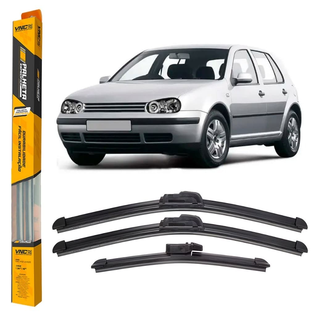 Kit de 3 Palhetas para Limpador de Parabrisa Dianteiro + traseiro para Golf 1993 Até 2006