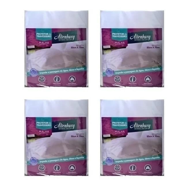 Kit 4 Capas Protetoras de Travesseiro Impermeável Protetor Poliéster Altenburg Malha Slim