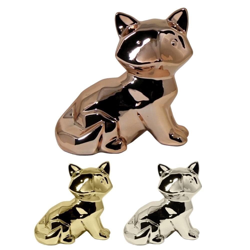 Enfeite Decorativo de Cerâmica Metalizada Raposinha Elegante
