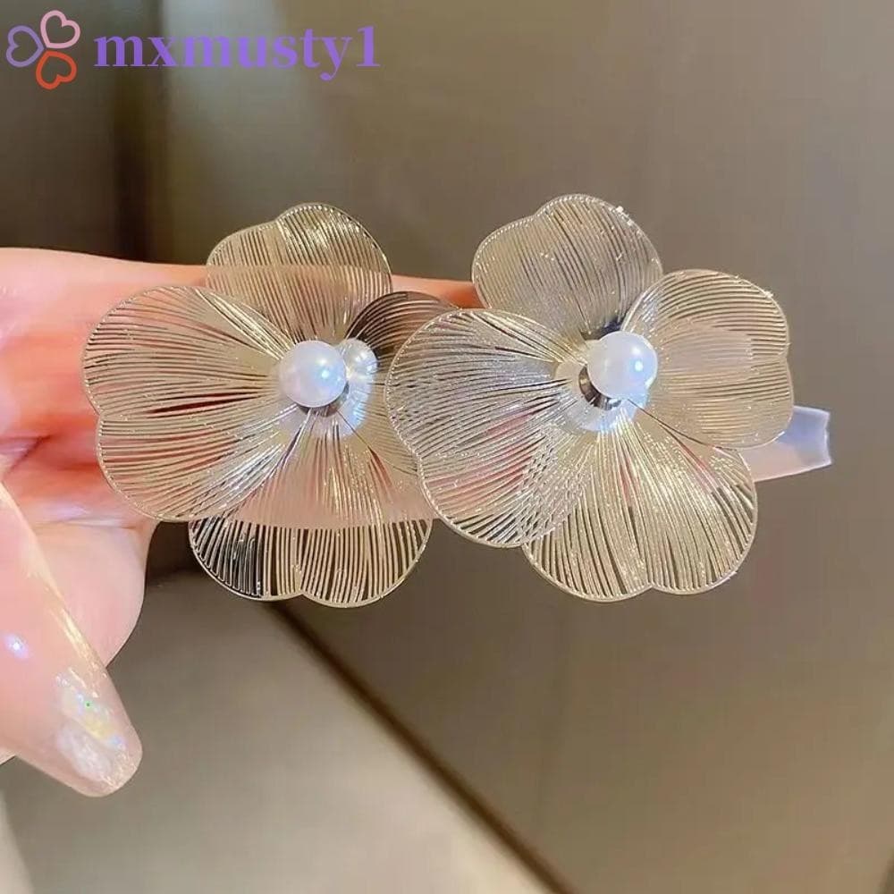 MXMUSTY Elegante Brincos De Flor Oca , Românticos Elegantes De Pérola Grande Imitação Irregular Prata Exagerados
