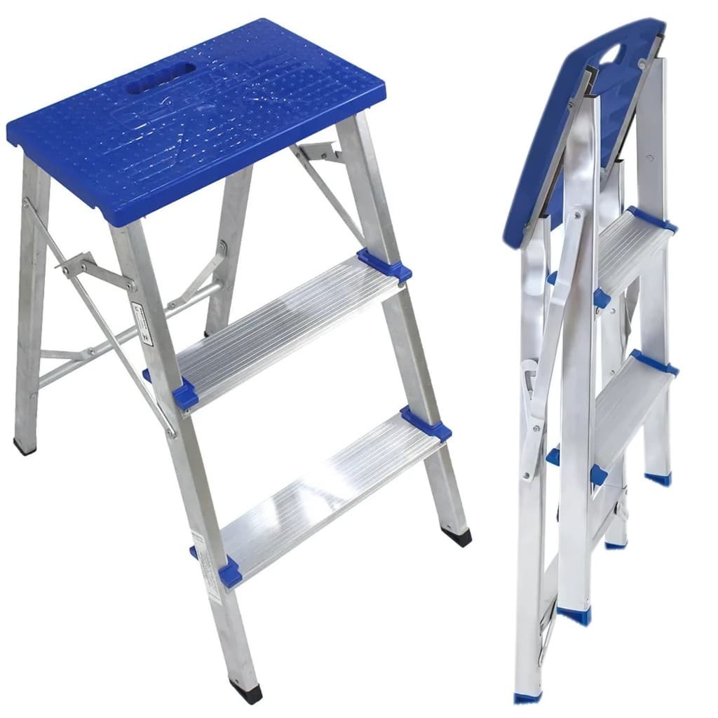 Escada Aluminio 3 Degraus Banqueta Reforçada Escadinha Domestica Dobravel Multifuncional