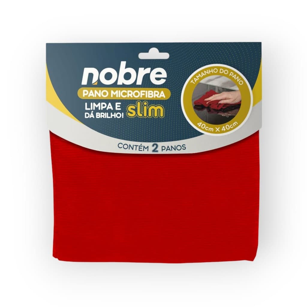 Pano de microfibra 40x40 pacote c/ 2 uni vermelho Slim-Nobre