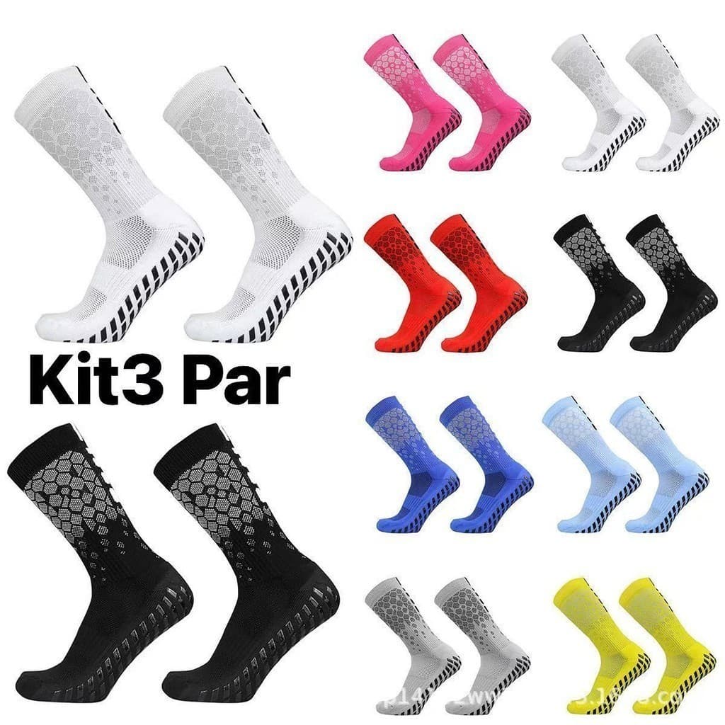 KIT3 PARES Meião de Futebol,Meias antiderrapantes de futebol Meias masculinas Meias de competição estádio Meias de tênis