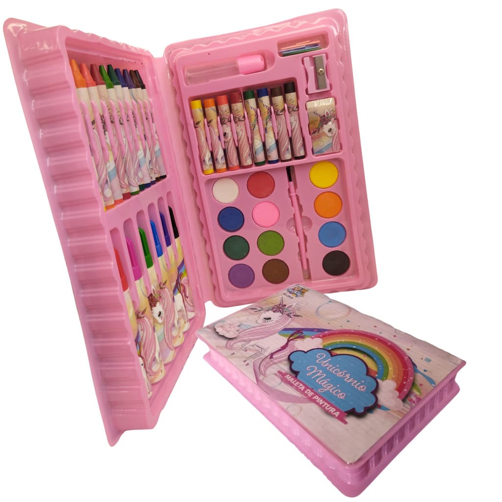 Maleta de Pintura Unicornio Meninas infantil Estojo 42 Peças - Giz de Cera, Aquarela, Lápis e outras