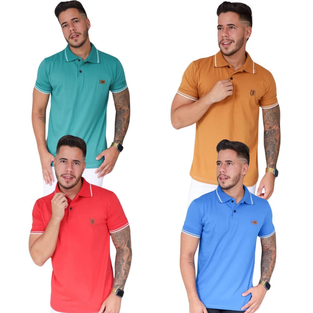Kit com 06 Blusas Masculina Polo com Punho 100% Algodão ( Cores Variadas )