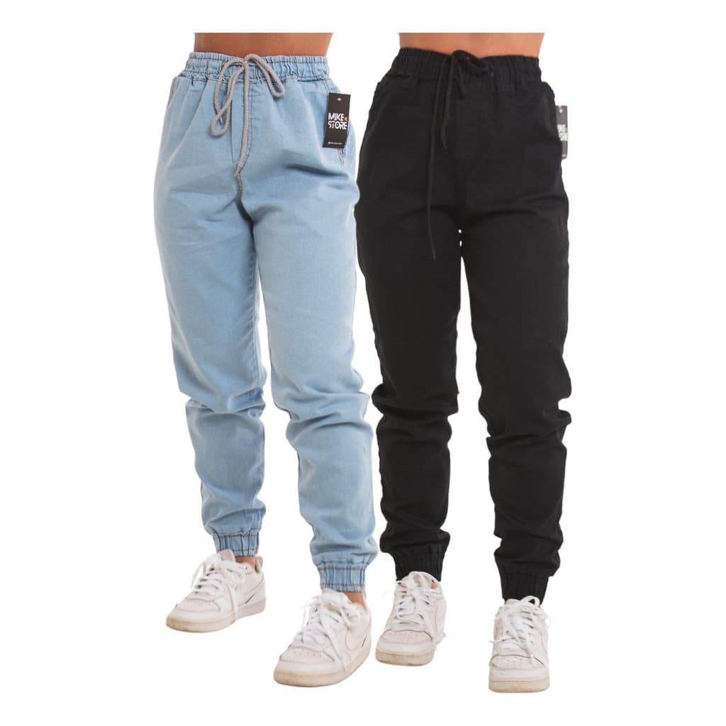 Kit 2 Calças Jogger Jeans Feminina  Com Elástico Confortável