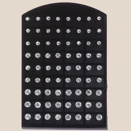 brinco  aço inox  com strass 36 pares carteira com tamanhos variados pedra brilhante moda unissex