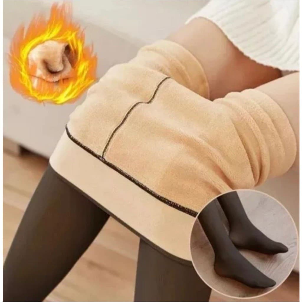 Meia-Calça Térmica Forrada Peluciada Translúcida de Lã Feminina Super Elástica