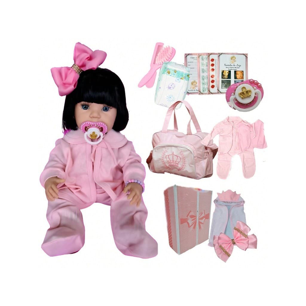 Boneca Bebê Reborn Original 22 Itens Realista Morena Silicone Promoção+ Enxoval Completo Bolsa Maternidade