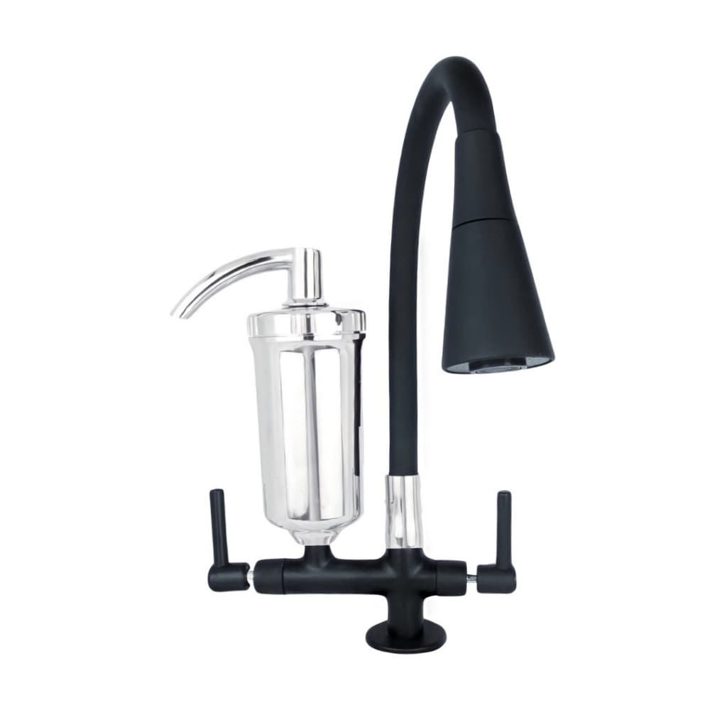 Torneira Flexivel Preta e Cromada Cone Filtro de Cozinha para Mesa/Bancada