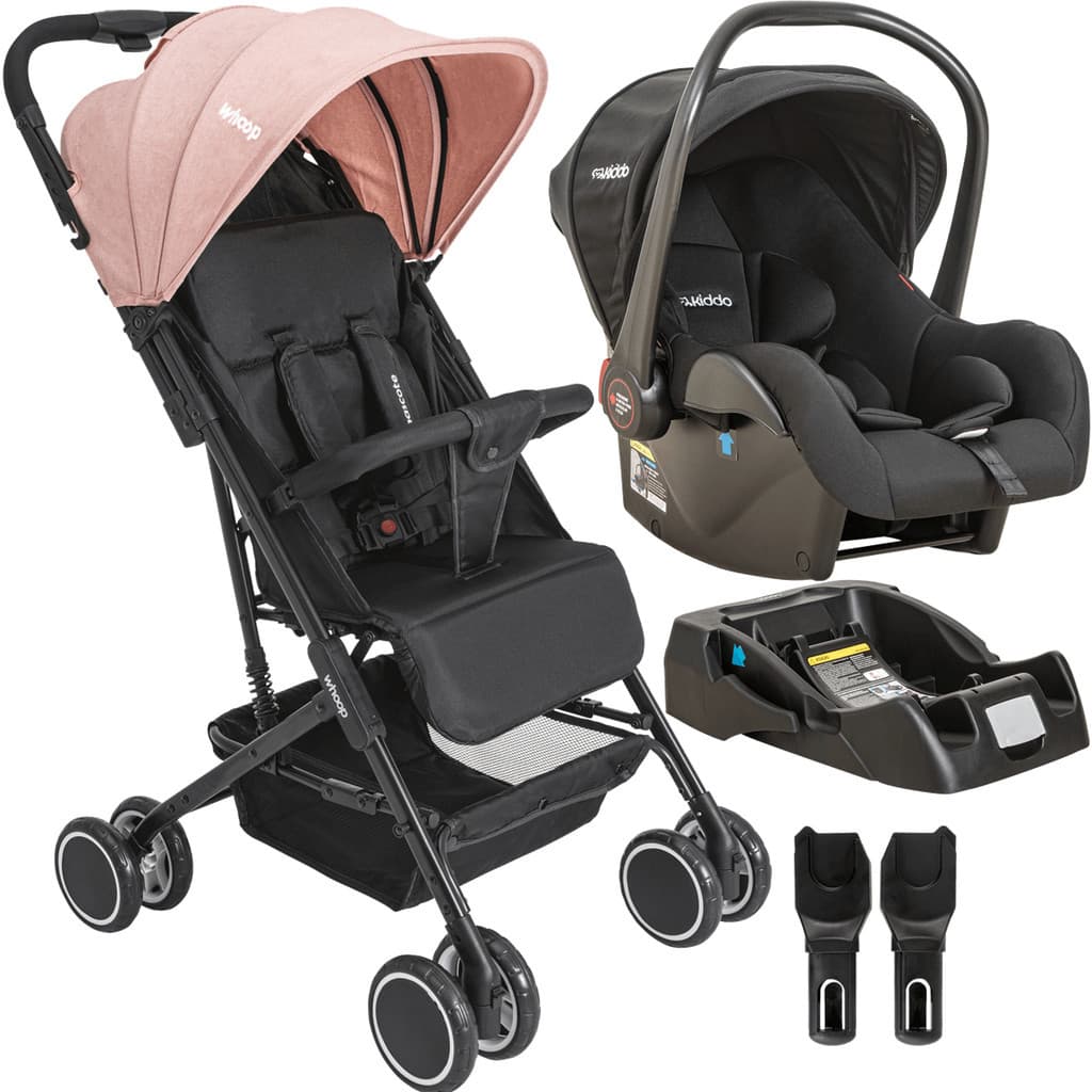 Carro de Bebe com Bebe Conforto e Base Kiddo Mascote Rosa