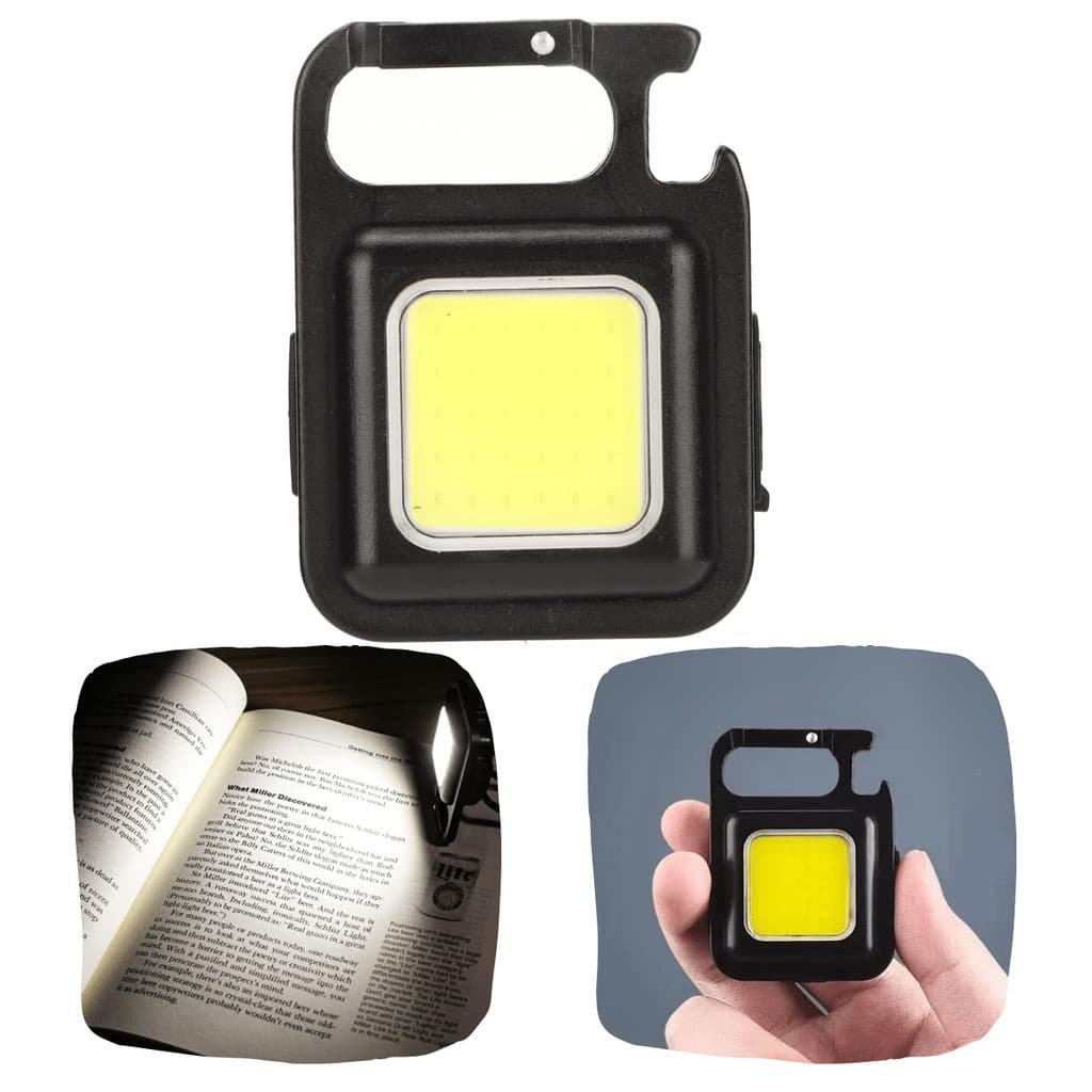 Chaveiro COB Luz Mini Lanterna com Abridor de Garrafas para Área Externa Alça Rotativa Base Magnética Chaveiro Profissional