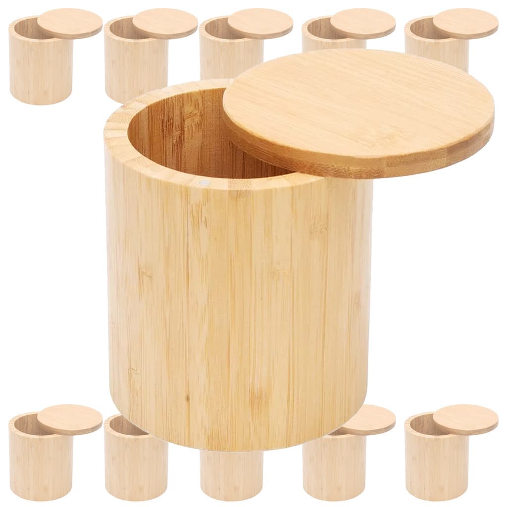 Kit 12x Potes Multiúso de Bambu Com Tampa Cozinha Mantimento Sal Açucar Café