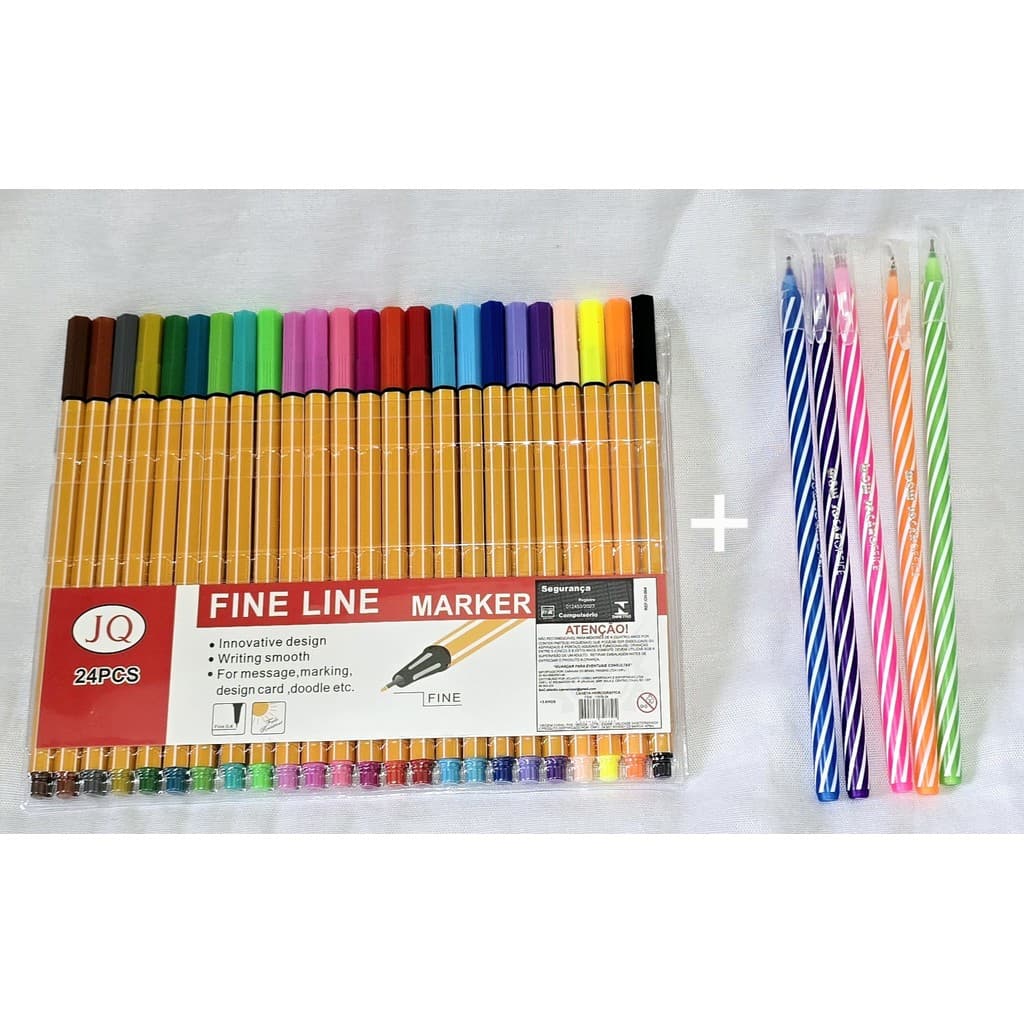Kit Canetas Coloridas FineLiner 24 Cores 0.4mm + Canetas Coloridas 05 Cores 0.7mm