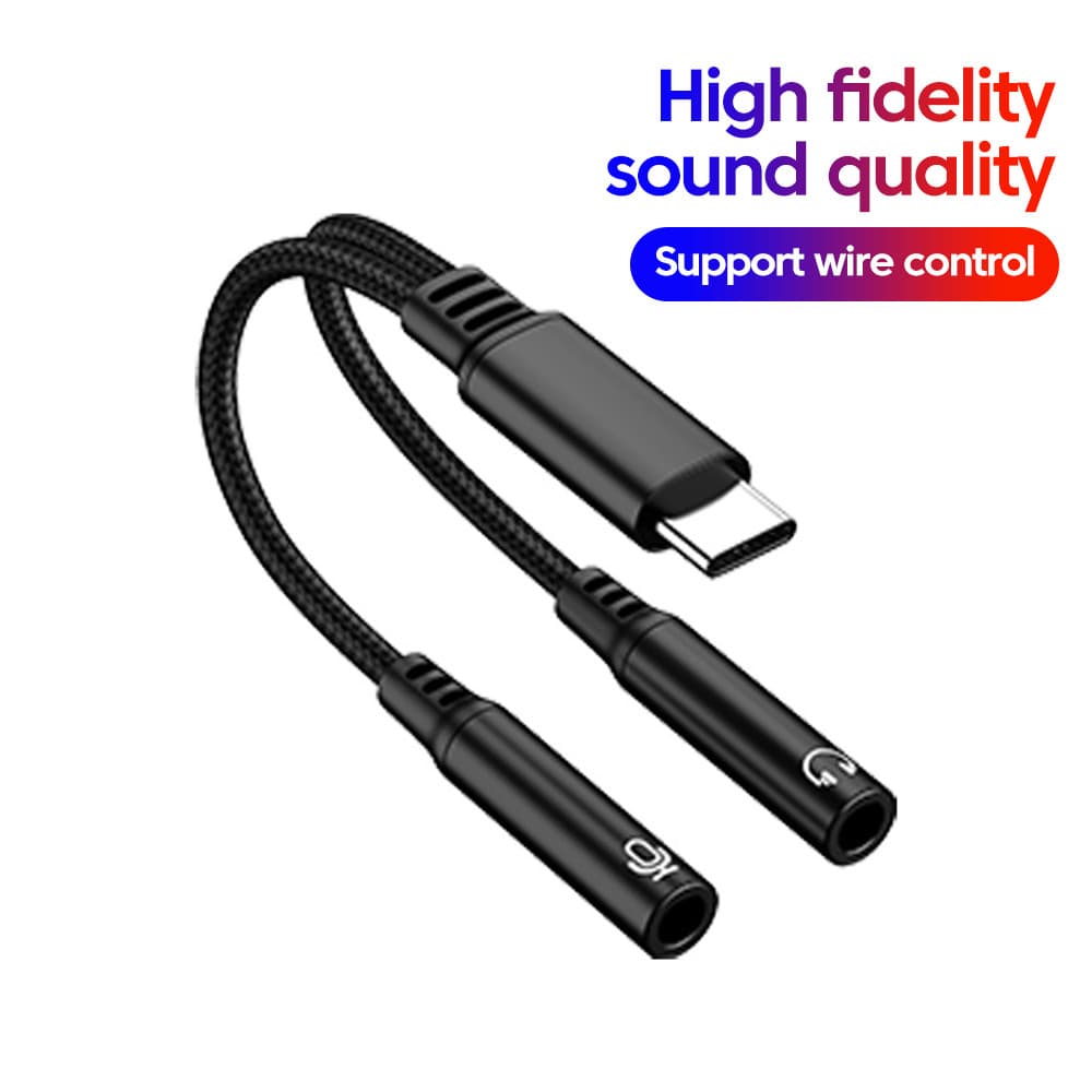 USB C Para Duplo 3.5mm Jack Cabo Tipo 3.5 Fone De Ouvido AUX Adaptador De Áudio DAC Chip Hi-Fi Som-Telefone Tablet Alto-