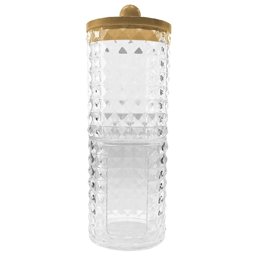 Porta Organizador Duplo Algodão e Cotonetes Tampa de Bambu Banheiro Lavabos Penteadeiras Quarto Bebe