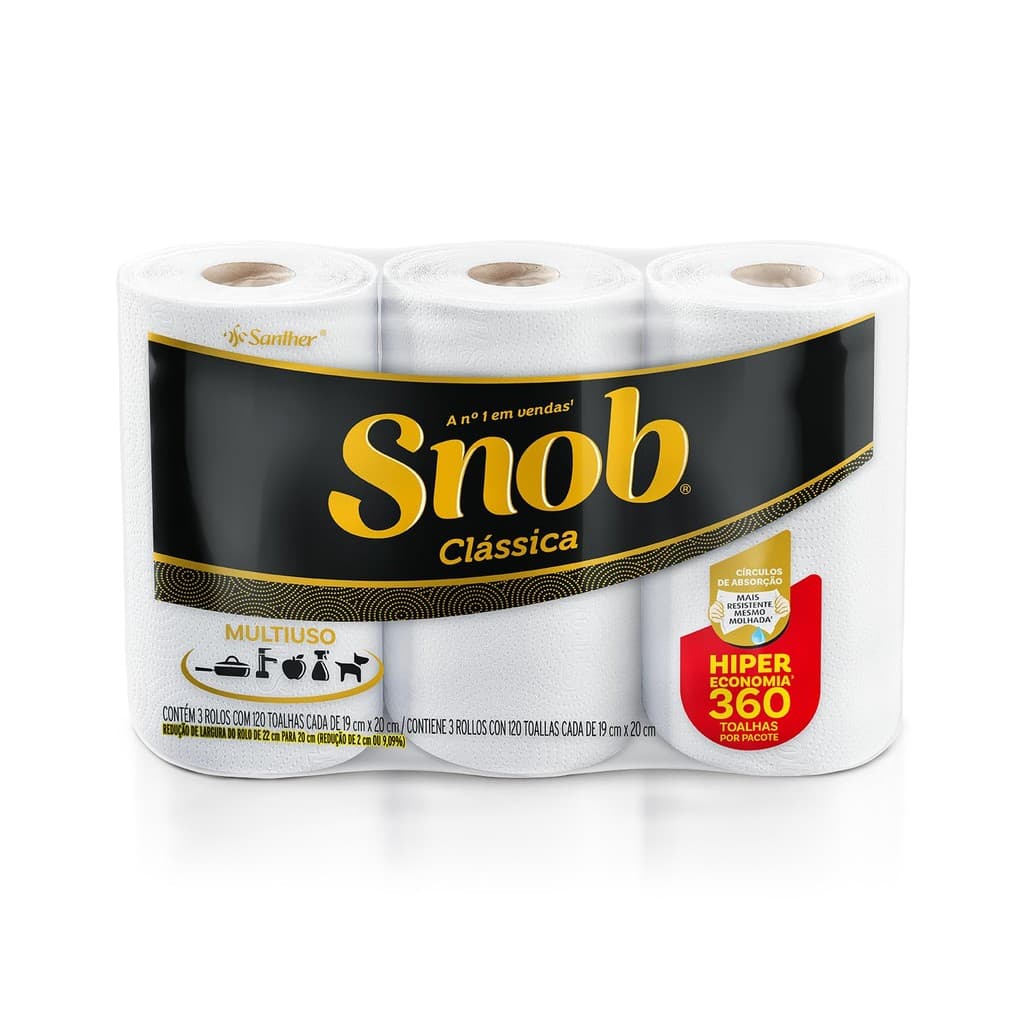 Papel Toalha Snob Hiper Multiuso Folha Dupla Branca 360 Fls