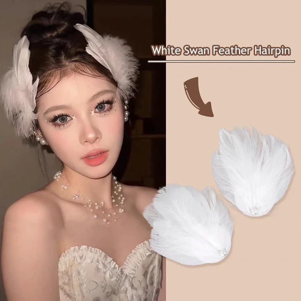 Pena De Cisne Branco Grampo De Cabelo Cabeleireiro Estilo Ballet Performance Side Clip Girl Party Faux Pearl Acessórios Clipes Presentes
